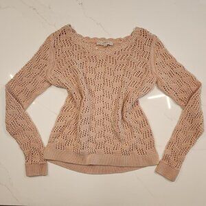 Loft Sz M Cotton Pullover Sweater Unique open knit geometric comfort Soft Pink